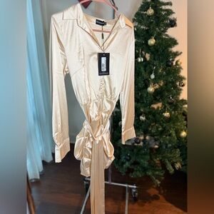 PrettyLittleThing Cream Satin Dress